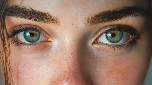 a girl with brown eyes and a freckles on her face