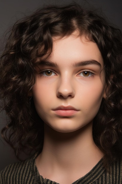 A girl with brown hair and a brown eyes looks into the camera.