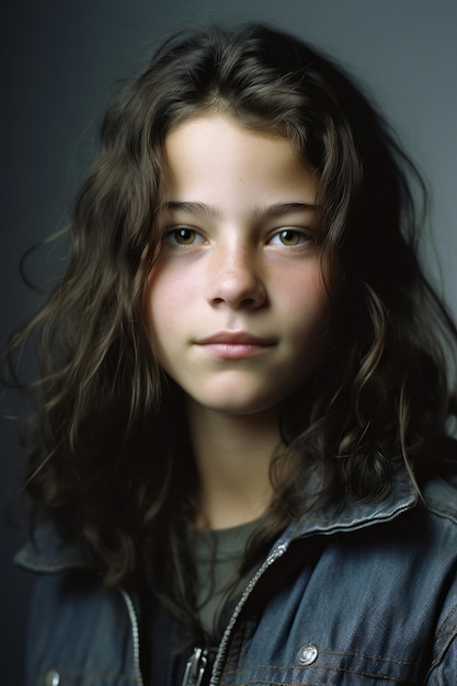 A girl with brown hair and a denim jacket