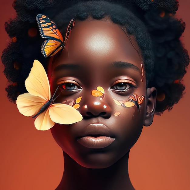 A girl with butterflies on her face