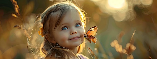 girl with a butterfly on the background of nature Selective focus