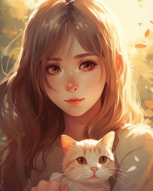 A girl with a cat in her arms