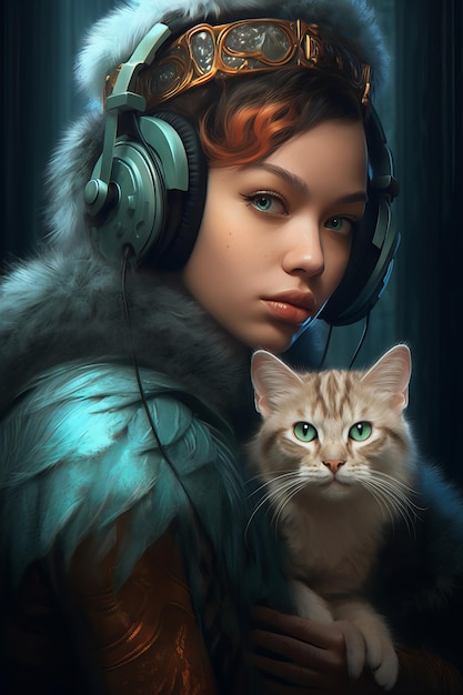 A girl with a cat in her ears