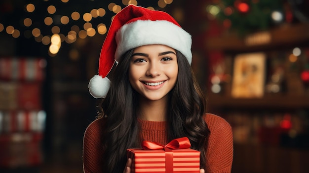 Girl with Christmas gift box