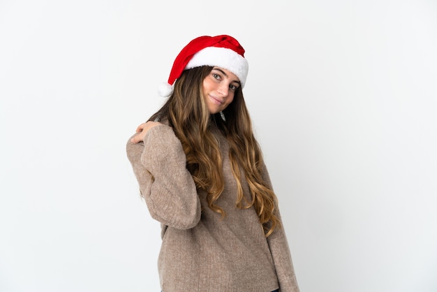 girl with christmas hat isolated on white background