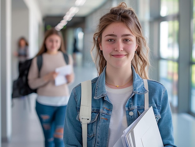 Photo a girl with a clipboard in her hand and a folder of papers in her hand