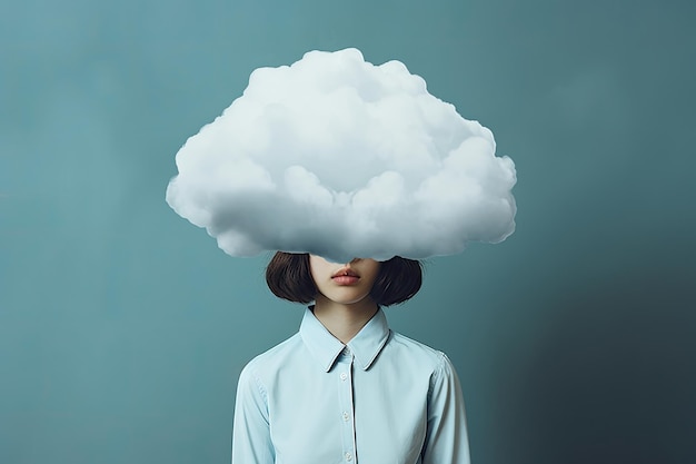 A girl with a cloud covering her head