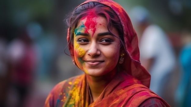 A girl with colored powder on her face