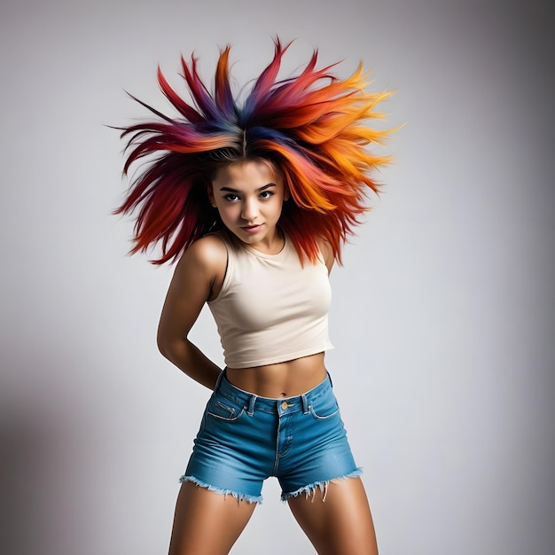 a girl with colorful hair has a colorful hair style Hair in Motion Bold Girls Dance