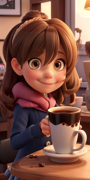 a girl with a cup of coffee in her hand AI Generated