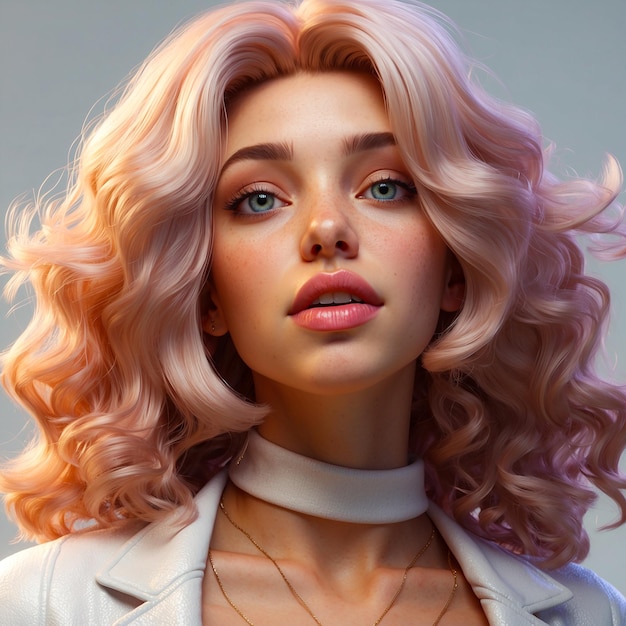 Girl with curly pink hair close up generated by AI