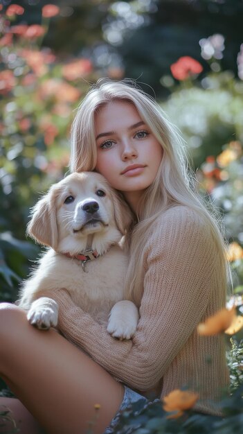 Photo a girl with a dog and a dog in her arms