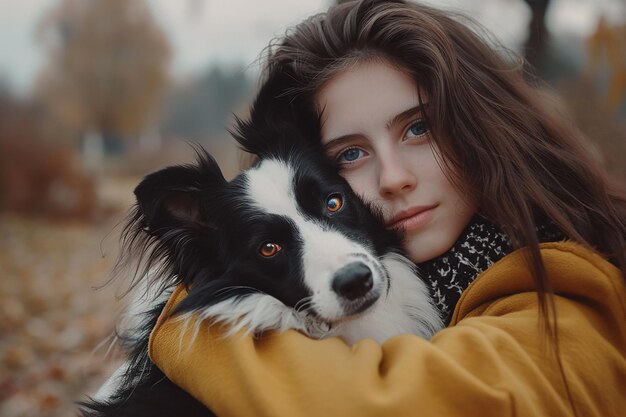 a girl with a dog in her arms