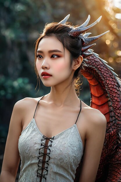 a girl with a dragon head and a dragon head