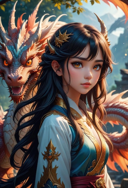 a girl with a dragon on her chest