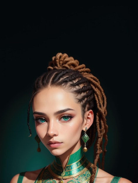 A girl with dreadlocks and a green dress