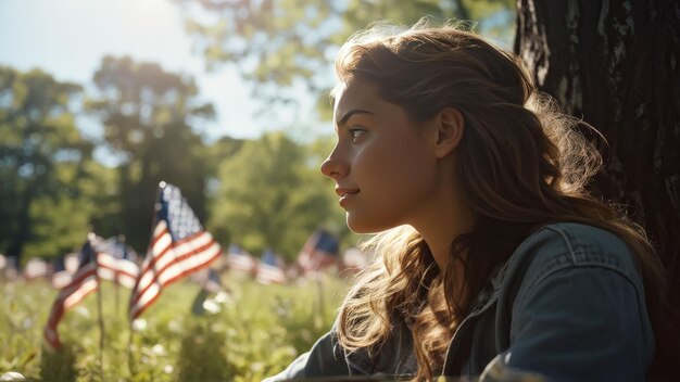 girl with a flag of united states of America independence day 4 the of independence day Amer