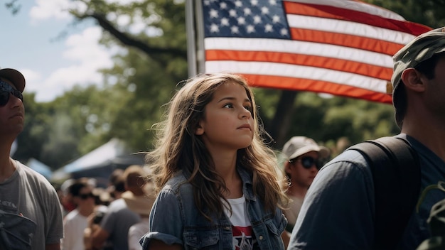 a girl with a flag of usa and the flaga girl with a flag of usa and the flag