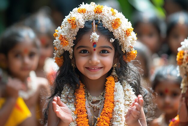 Photo a girl with a flower crown on her head is smiling