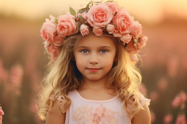 A girl with a flower crown on her head