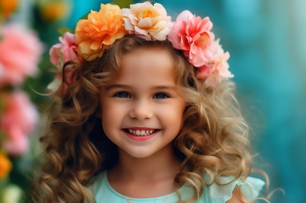 A girl with a flower crown on her head