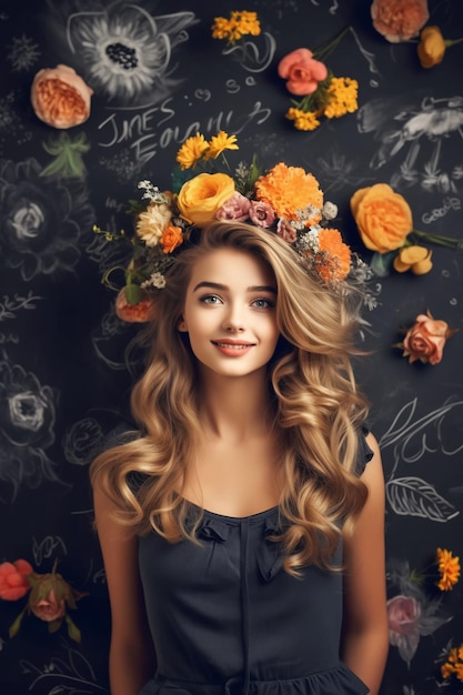 A girl with a flower crown on her head