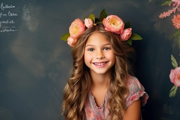 A girl with a flower crown on her head