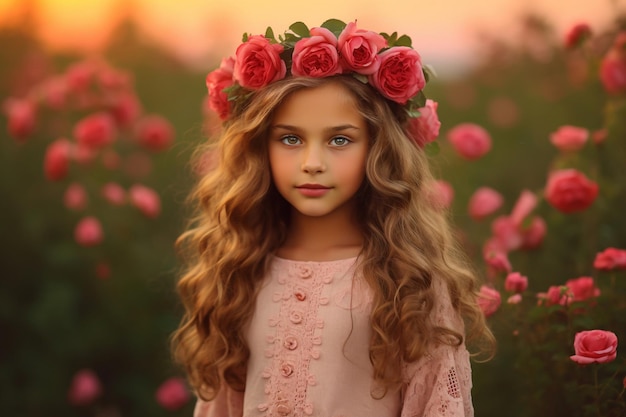 A girl with a flower crown in pink