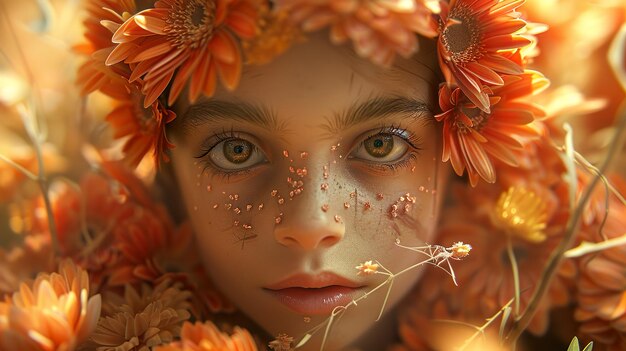 a girl with flowers on her face and the word  wild  on her face