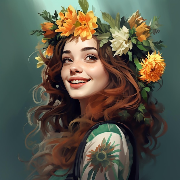 Girl with a flowers on her head