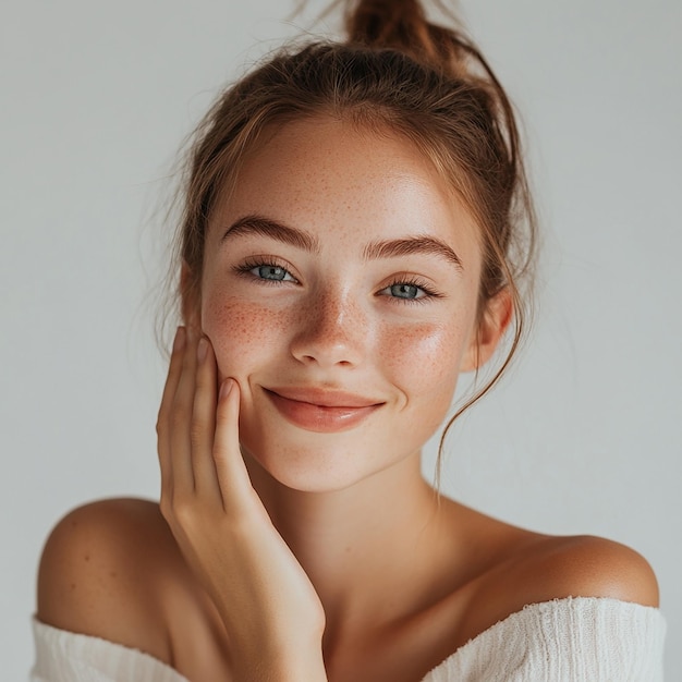 Photo a girl with a freckle on her face is smiling