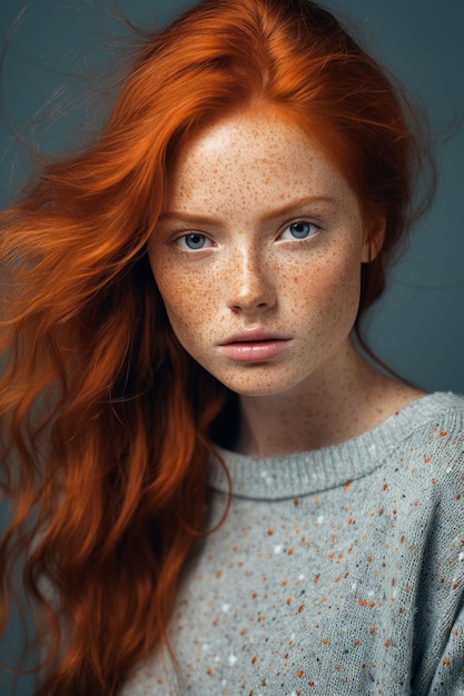 A girl with freckles and freckles looks at the camera.