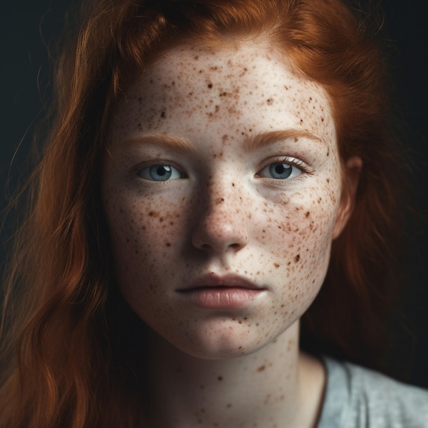 A girl with freckles and a grey shirt