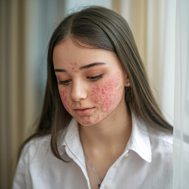 Photo a girl with freckles on her face and freckles on her face