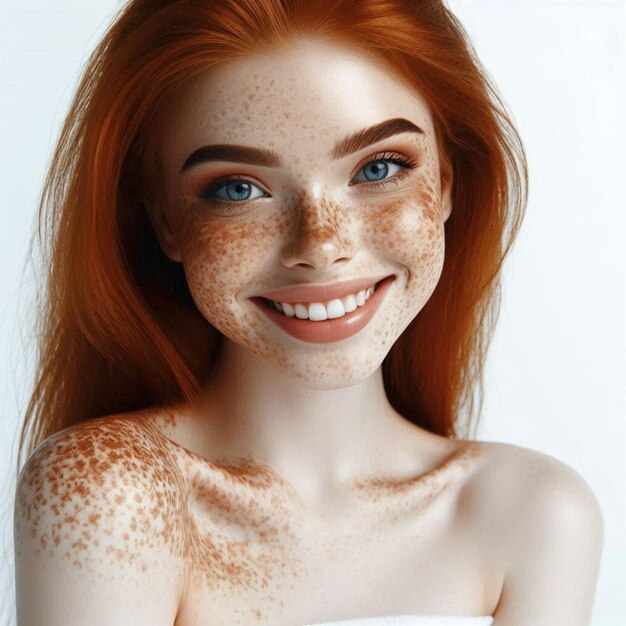 a girl with freckles on her face and the word freckles on her chest