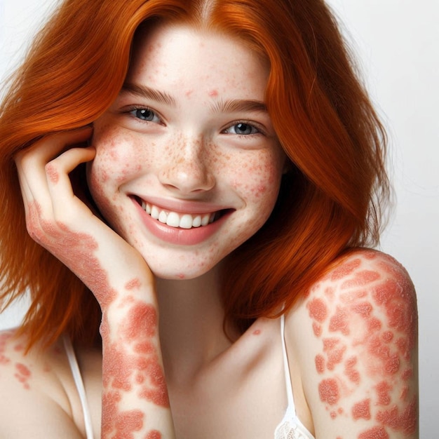 Photo a girl with freckles on her face and the words freckles on her arm