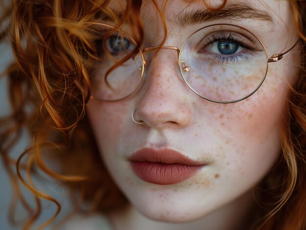 Photo a girl with freckles and a pair of glasses