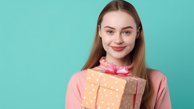 Girl with gift box Illustration AI GenerativexA