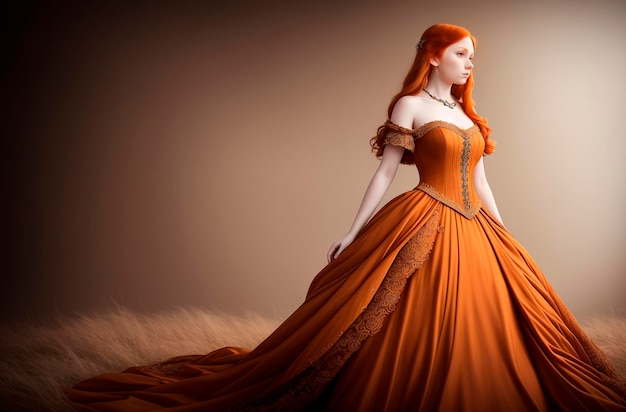 Girl with ginger hair Beautiful young redhead lady in dress Generative AI