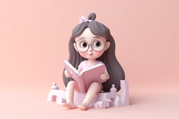 A girl with glasses reading a book