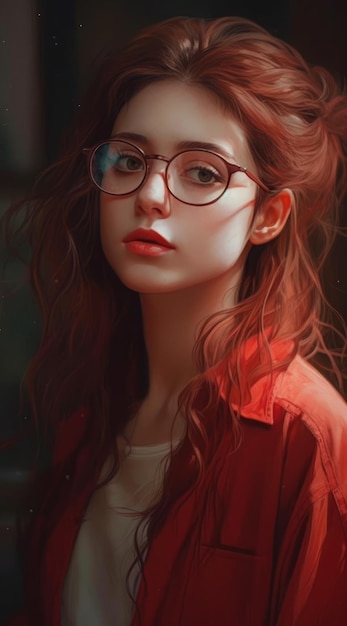 A girl with glasses and red shirt