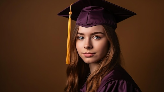 Girl with Graduation Cap Purple Background