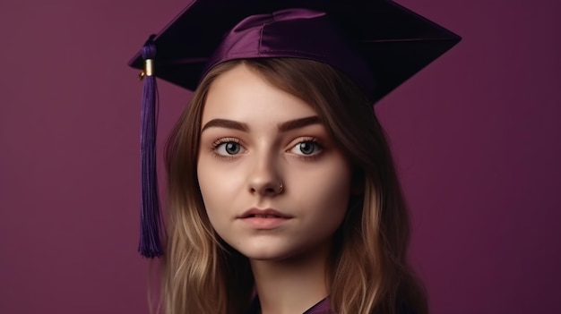 Girl with Graduation Cap Purple Background