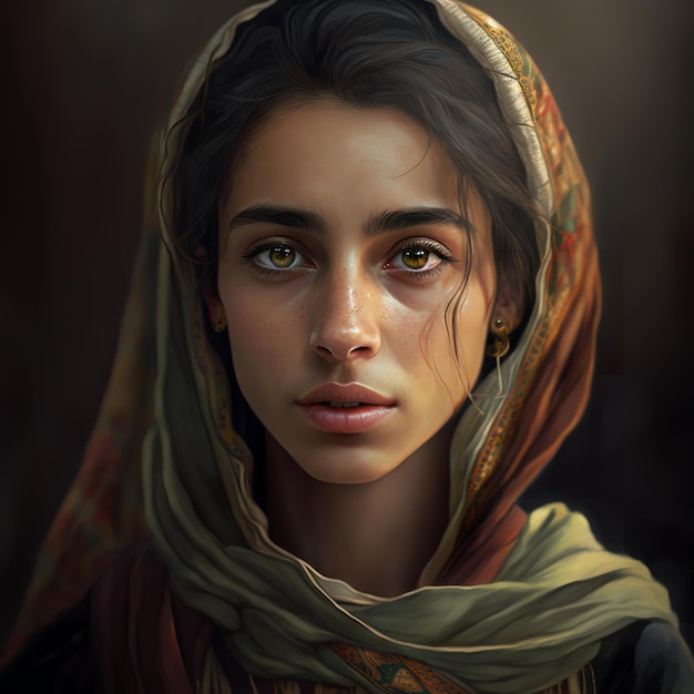 A girl with green eyes and a scarf