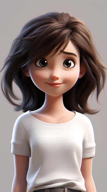 Girl with Happy Face Full Body Brown Eyes Brown Hair