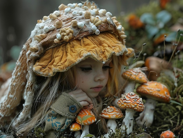 Photo a girl with a hat that says mushrooms on it