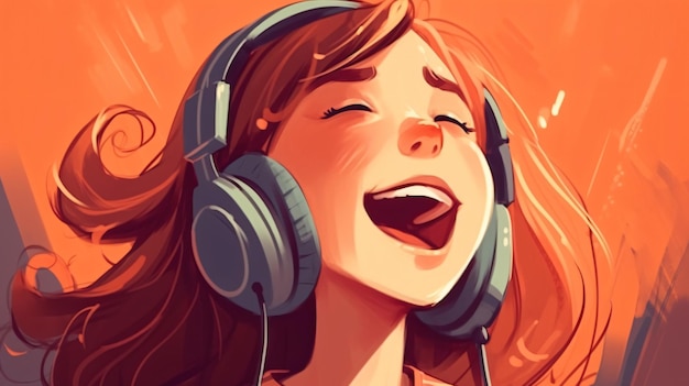 Girl with HeadPhone Singing