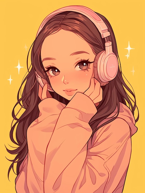 a girl with headphones on her head