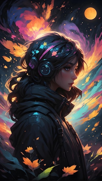 Photo a girl with headphones on her head