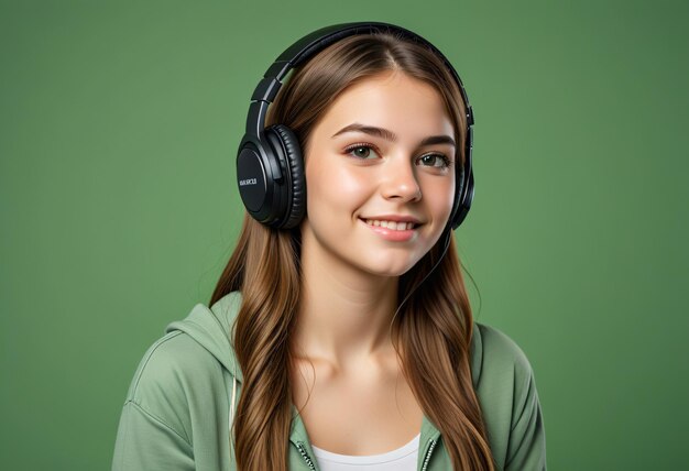 Photo a girl with headphones on her headphones